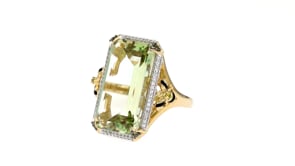 16.00 Carat Prasiolite and .20 ct. t.w. White Topaz Bumblebee Ring with Black Enamel in 18kt Gold Over Sterling