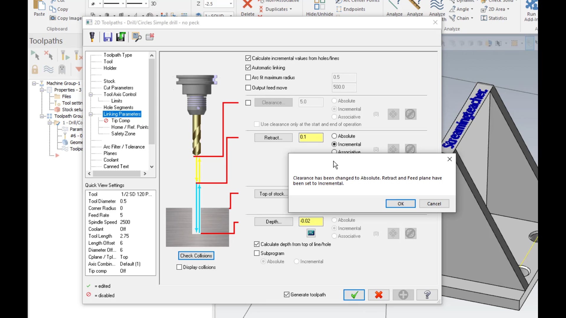 Automatic Linking for holemaking toolpaths