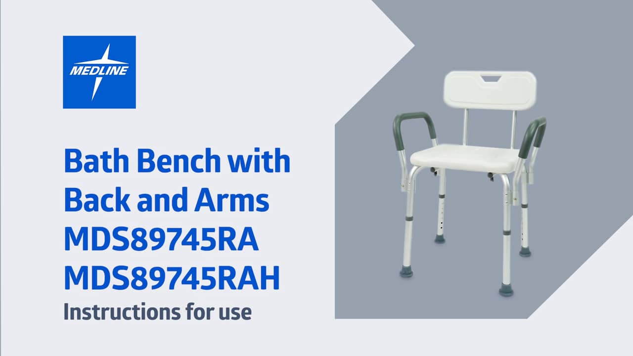 Medline Bath Bench with Arms MDS89740RWA & MDS89740RWAH on Vimeo