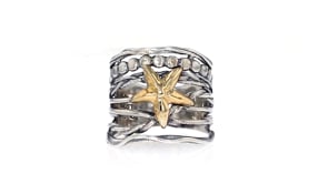 Sterling Silver and 14kt Yellow Gold Multi-Row Starfish Ring