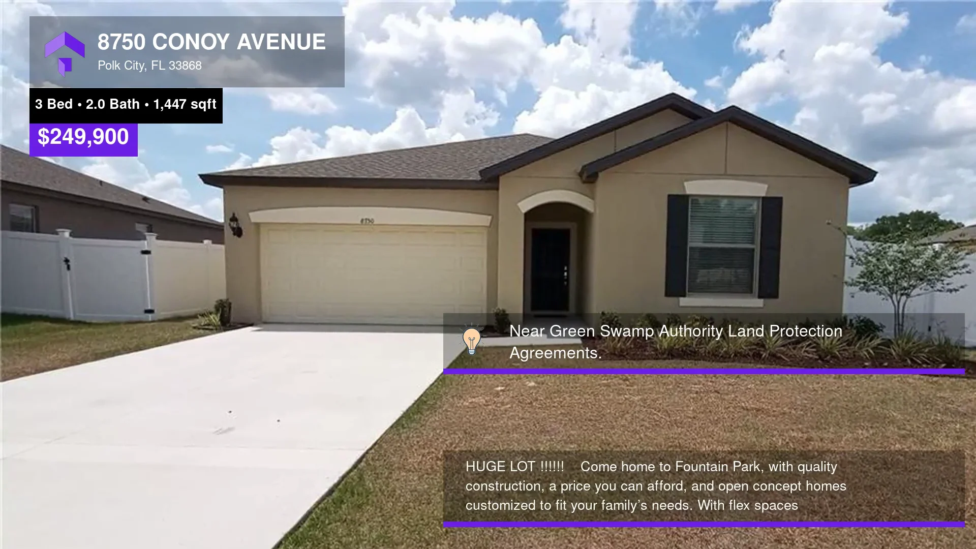 249,900 SingleFamily Home for sale 8750 CONOY AVENUE, Polk City, FL