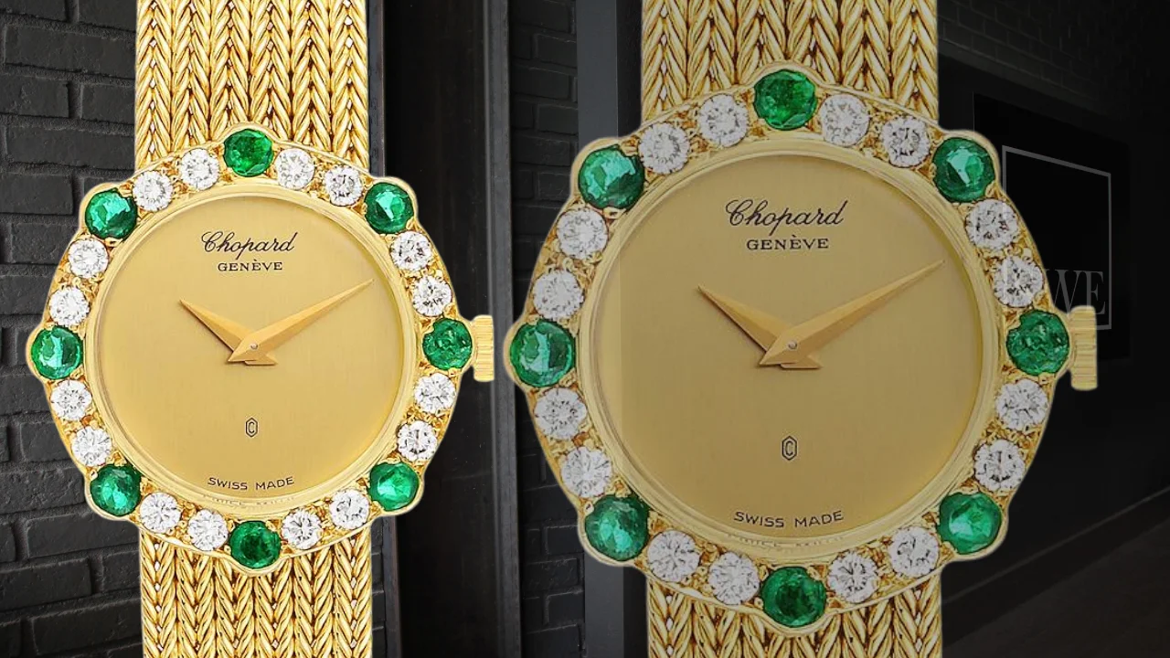 Chopard 18K Yellow Gold Diamond Emerald Vintage Cocktail Ladies Watch 4057 SwissWatchExpo