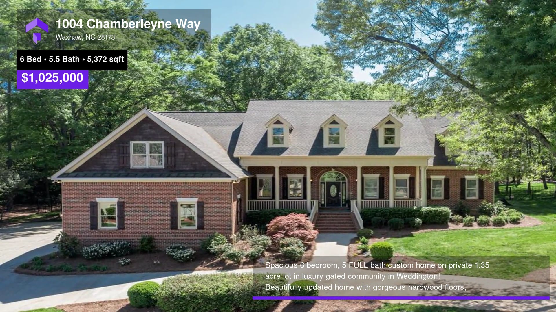 1,025,000 SingleFamily Home for sale 1004 Chamberleyne Way, Waxhaw, NC 28173 on Vimeo