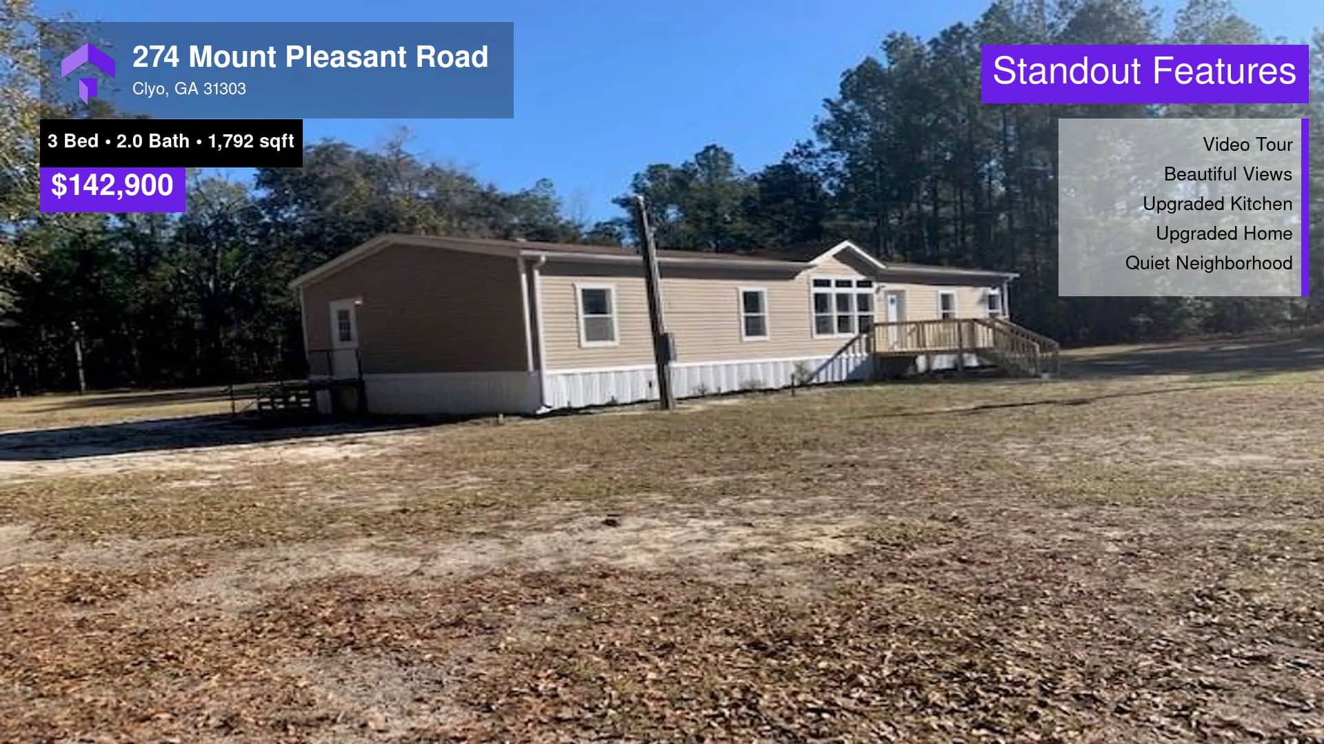142,900 SingleFamily Home for sale 274 Mount Pleasant Road, Clyo