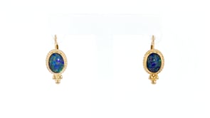 Blue Opal Triplet Drop Earrings in 14kt Yellow Gold