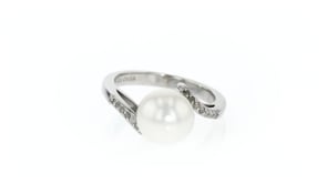 9-9.5mm Cultured Pearl and .89 ct. t.w. Diamond Ring in Sterling Silver
