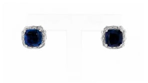 5.60 ct. t.w. Sapphire and .10 ct. t.w. White Topaz Double-Frame Stud Earrings in Sterling Silver