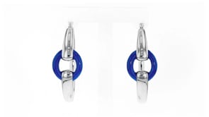 Italian Blue Enamel Hoop Earrings in Sterling Silver