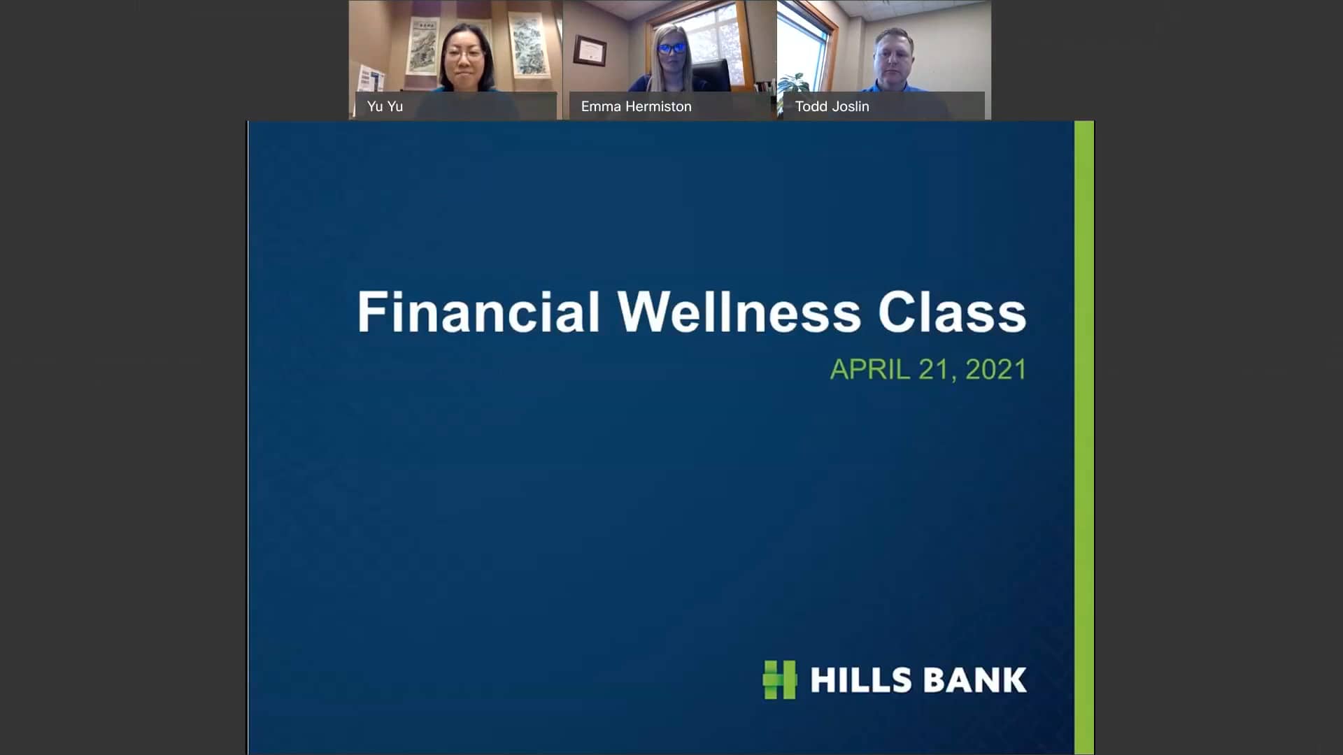 Hills Bank Financial Wellness Virtual Class Series April 21, 2021 on