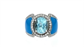 3.90 ct. t.w. Swiss Blue and White Topaz Ring with Blue Enamel in Sterling Silver