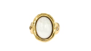 White Agate and .15 ct. t.w. White Topaz Ring in 18kt Gold Over Sterling