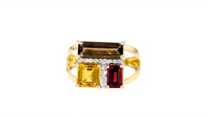 2.90 ct. t.w. Multi-Gemstone Geometric Ring with Diamond Accents in 14kt Yellow Gold