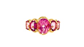 4.58 ct. t.w. Pink Topaz Five-Stone Ring in 18kt Gold Over Sterling