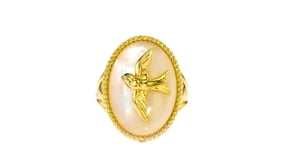 Mother-of-Pearl Dove Ring in 18kt Gold Over Sterling with Diamond Accent