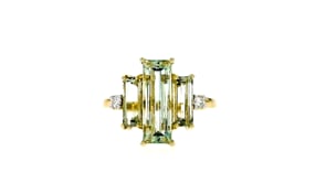 5.20 ct. t.w. Prasiolite and .12 ct. t.w. Diamond Ring in 14kt Yellow Gold