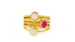Moonstone, Pink Opal and Pink Quartz Ring in 18kt Gold Over Sterling