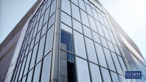 Exterior of a glass and steel building
