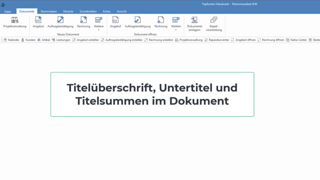 Titelüberschrift, Untertitel und Titelsummen im Dokument