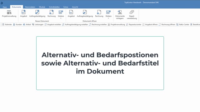Alternativ- und Bedarfspositionen sowie -titel