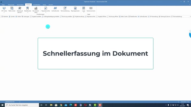Schnellerfassung im Dokument