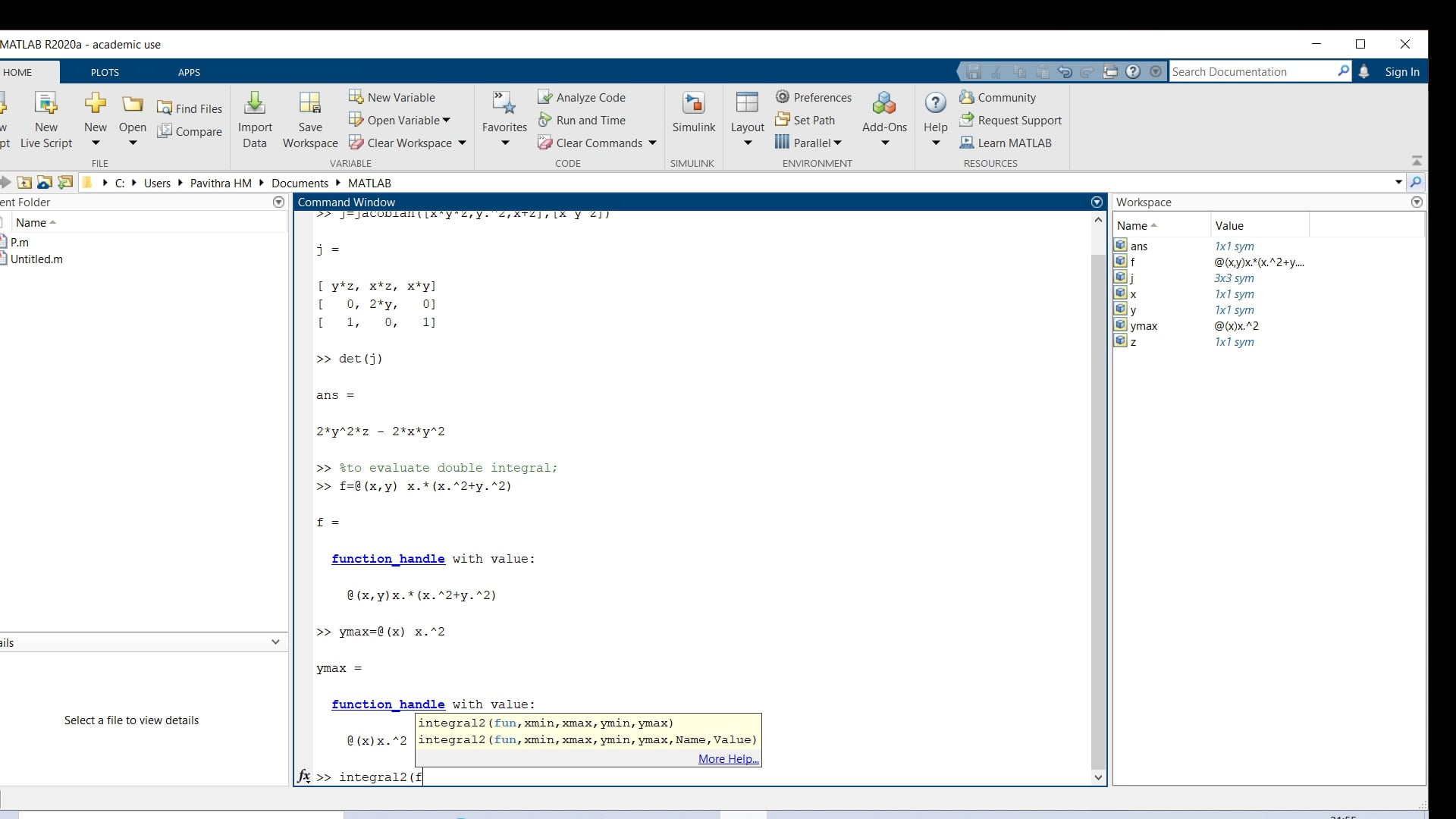 MATLAB Session 1 Jacobian, Double and Triple integral on Vimeo