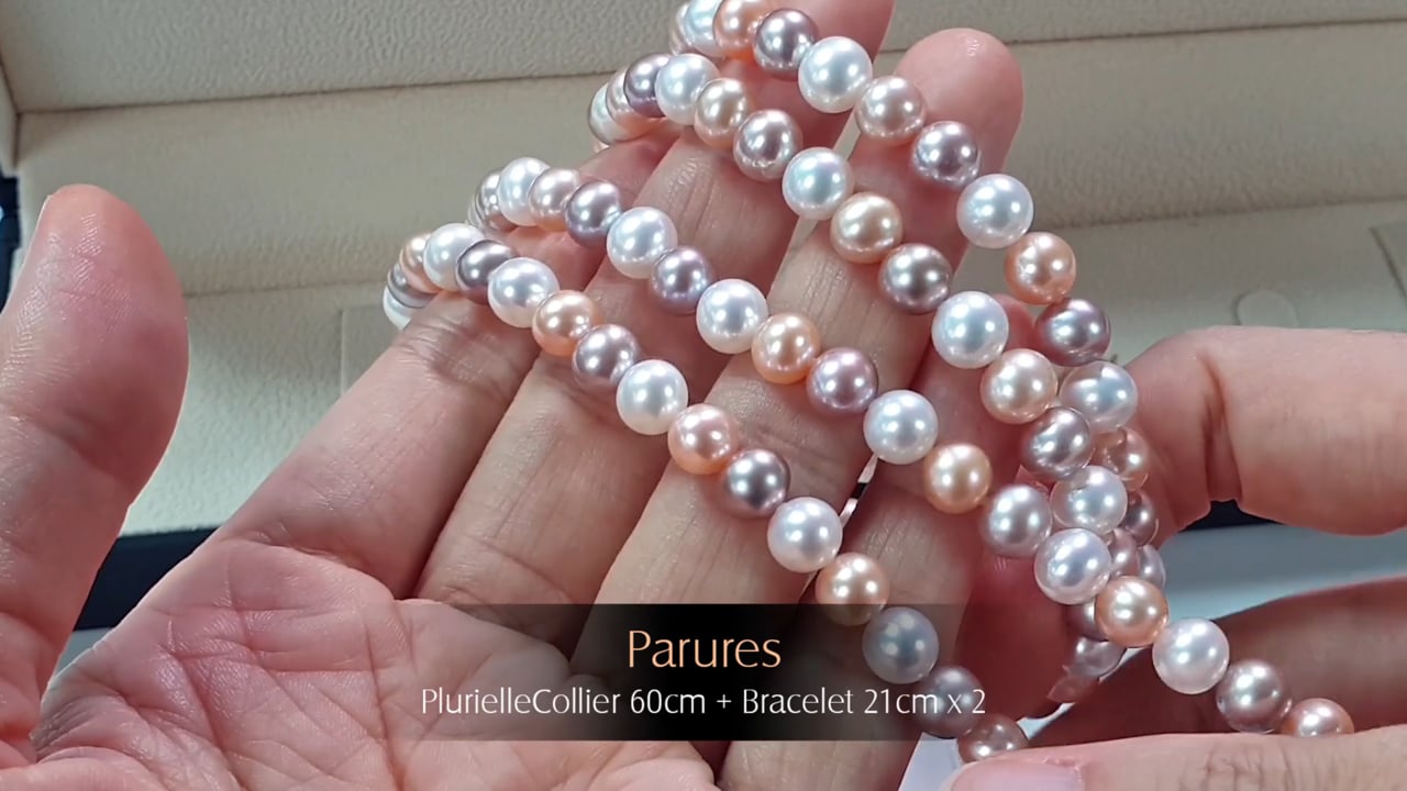 Parure Plurielle 60 + 21 - Perles d'Eau Douce Multicolore 6.5/7mm  | Gemperles
