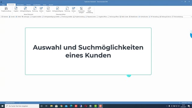 Auswahl und Suchmöglichkeiten eines Kunden