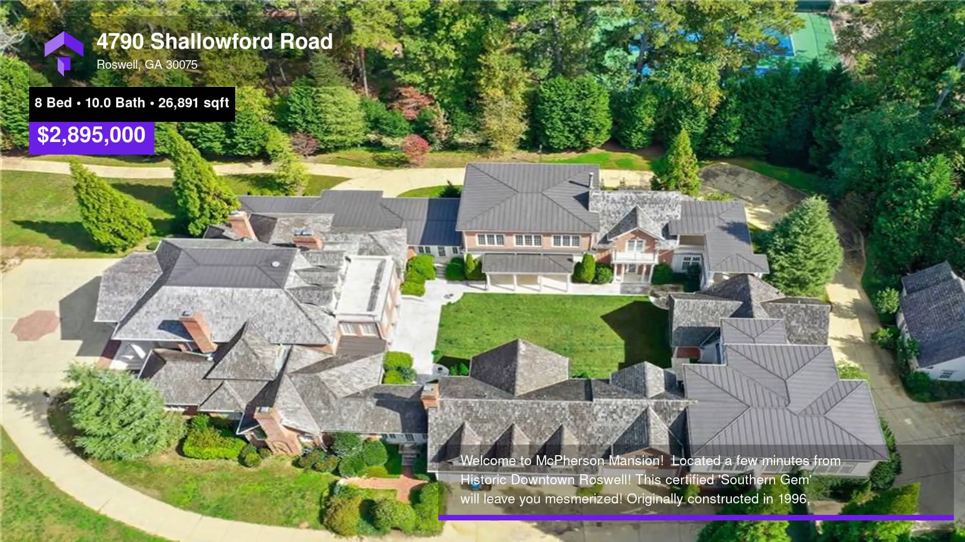 2,895,000 SingleFamily Home for sale 4790 Shallowford Road, Roswell, GA 30075 on Vimeo