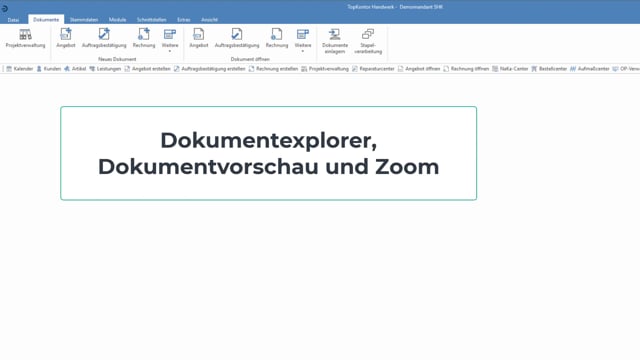 Dokumentexplorer, Dokumentvorschau und Zoom