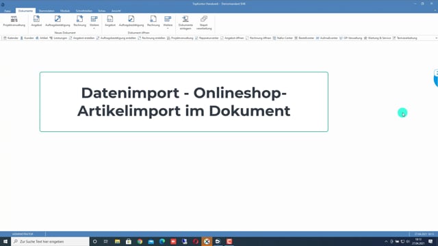 Datenimport - Onlineshop-Artikelimport im Dokument