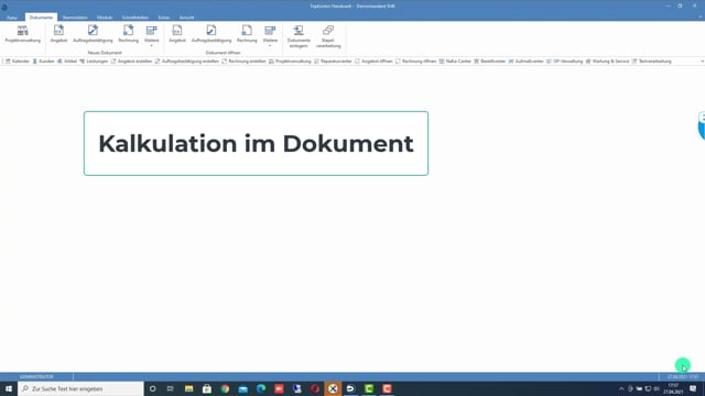 Kalkulation im Dokument