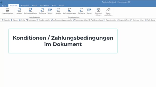 Konditionen / Zahlungsbedigungen im Dokument