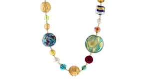 Italian 7.5mm Cultured Pearl and Murano Glass Bead Necklace in 18kt Gold Over Sterling