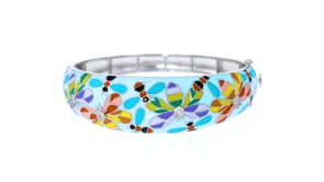 20 ct. t.w. White Topaz and Multicolored Enamel Critter Bangle Bracelet in Sterling Silver