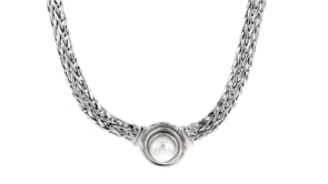 8mm Cultured Pearl Flat Wheat Chain Necklace in Sterling Silver