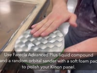 Polishing Kinon metal panel with a soft foam pad and a random orbital sander