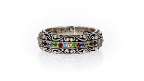 34 ct. t.w. Multi-Gemstone Balinese Ring in Sterling Silver with 18kt Yellow Gold