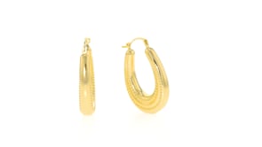 Andiamo 14kt Yellow Gold Beaded Oval Hoop Earrings. 1
