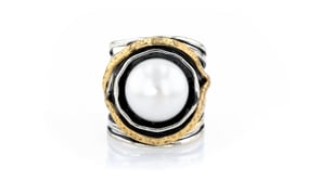 11.5-12mm Cultured Pearl Openwork Ring in Sterling Silver and 14kt Yellow Gold