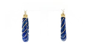 Carved Lapis Hoop Earrings with 14kt Yellow Gold. 1 18