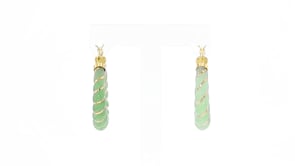Carved Green Jade Hoop Earrings with 14kt Yellow Gold. 1 18