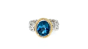 4.10 Carat London Blue Topaz Ring in 14kt Yellow Gold and Sterling Silver