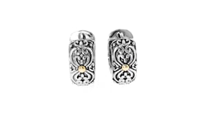 Sterling Silver and 14kt Gold Scrollwork Huggie Hoop Earrings. 58