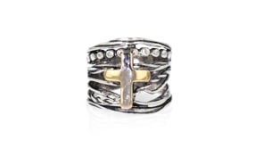 Multi-Row Cross Ring in Sterling Silver and 14kt Yellow Gold