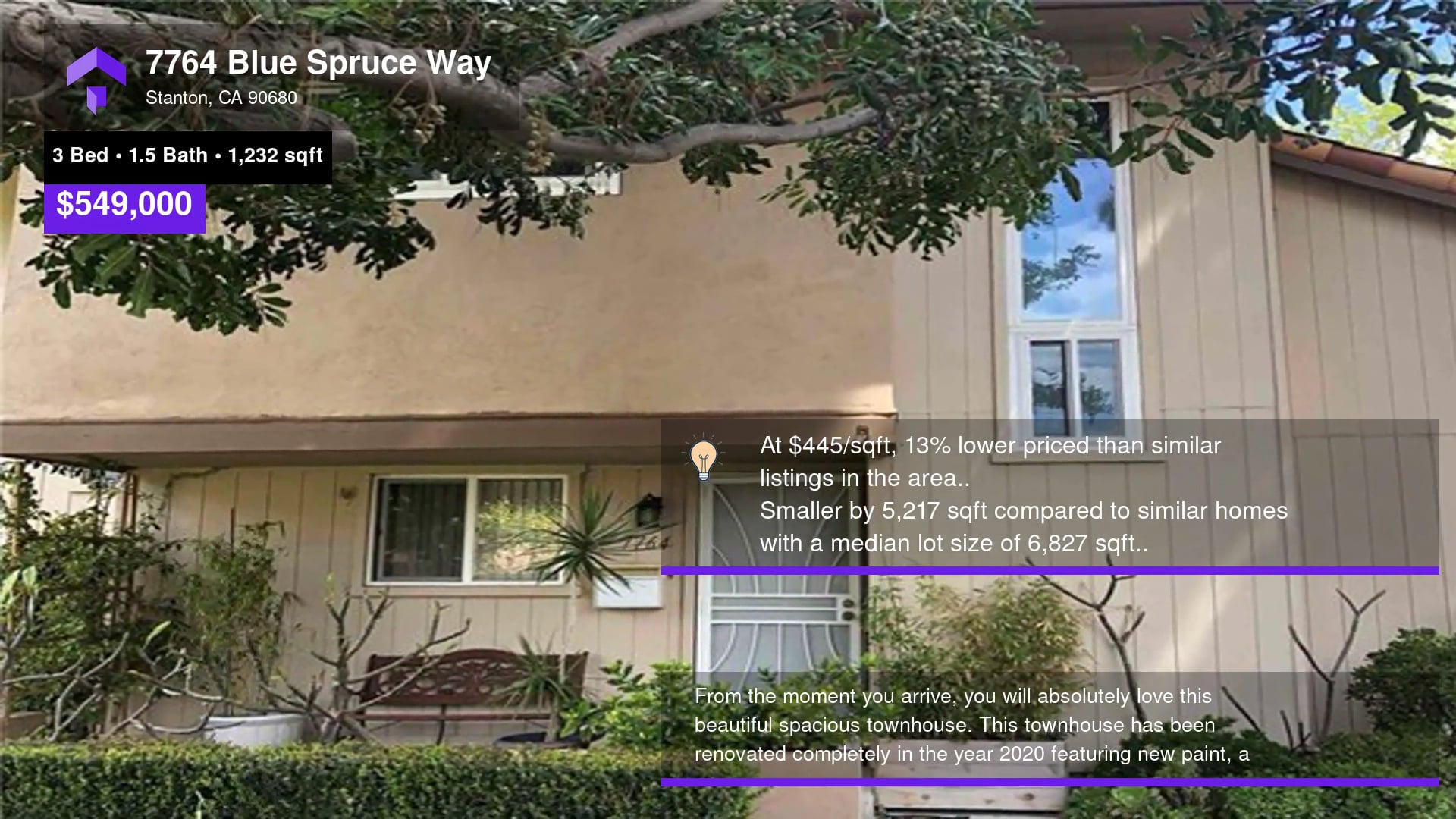 569,000 Townhouse for sale 7764 Blue Spruce Way, Stanton, CA 90680