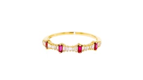 14 ct. t.w. Diamond and .10 ct. t.w. Ruby Stackable Ring in 14kt Yellow Gold