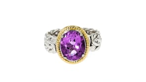 3.40 Carat Amethyst Byzantine Ring in Sterling Silver with 14kt Yellow Gold