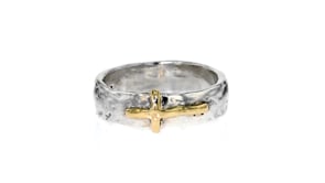 Sterling Silver and 14kt Yellow Gold Sideways Cross Ring