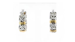 Byzantine Station Hoop Earrings in Sterling Silver with 14kt Yellow Gold. 1 18