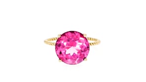 8.57 Carat Pink Topaz Twist Rope Ring in 14kt Yellow Gold